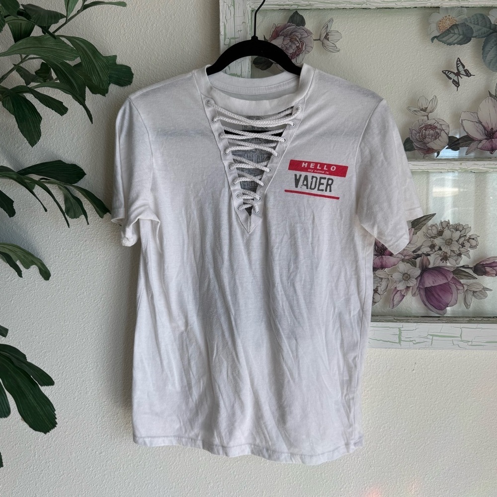 Vintage Star Wars White Tee with Lace-Up and Red Graphic